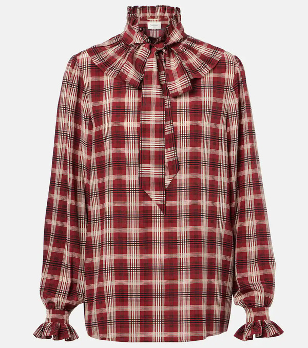  Saint Laurent Saint Laurent Checked Silk Blouse 