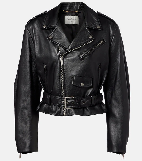  Saint Laurent Saint Laurent Cropped Leather Biker Jacket 