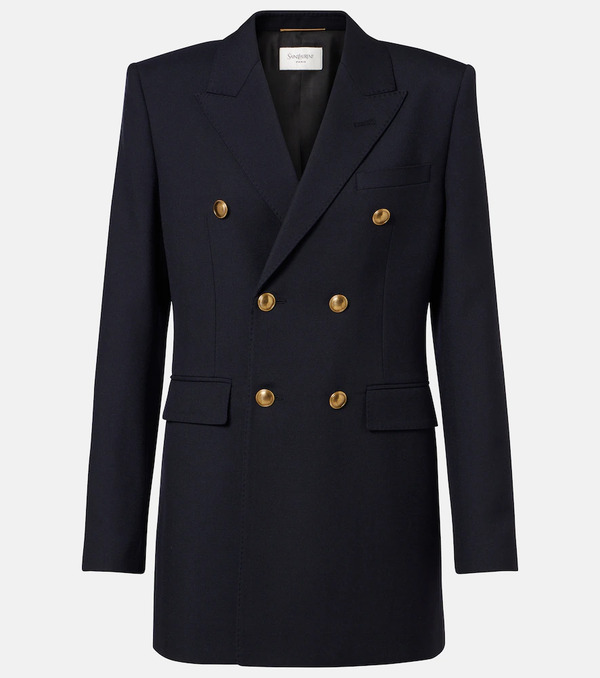  Saint Laurent Saint Laurent Double-breasted Wool Gabardine Blazer 
