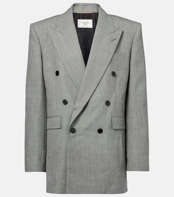  Saint Laurent Saint Laurent Double-breasted Wool Twill Blazer 