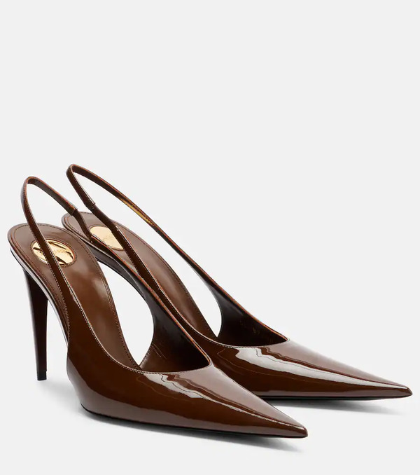  Saint Laurent Saint Laurent Guermantes Patent Leather Slingback Pumps 