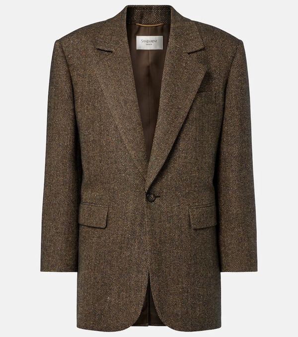  Saint Laurent Saint Laurent Herringbone Wool-blend Blazer 