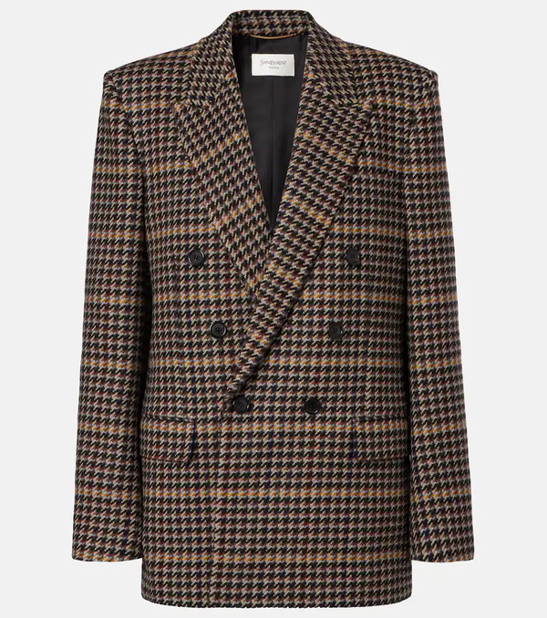  Saint Laurent Saint Laurent Houndstooth Double-breasted Wool Blazer 
