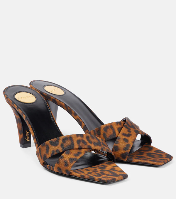  Saint Laurent Saint Laurent Jill 75 Leopard-print Satin Mules 