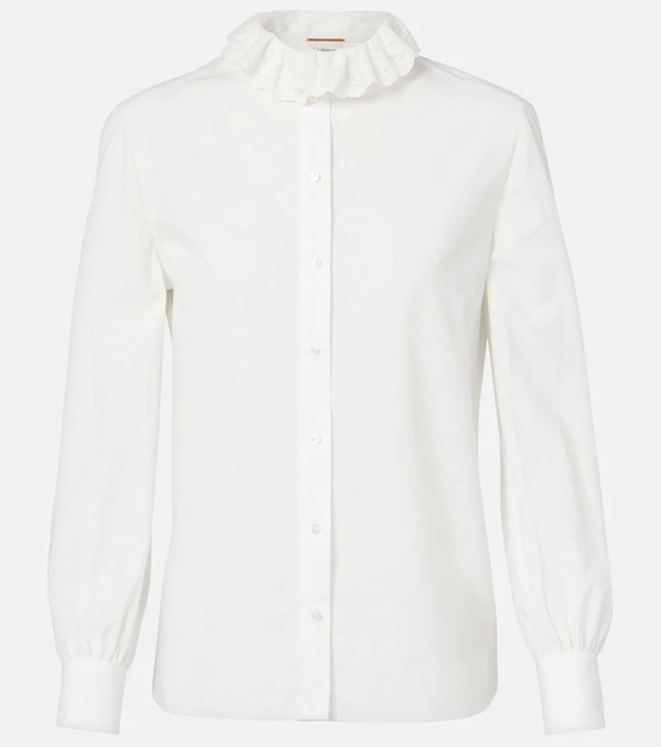  Saint Laurent Saint Laurent Lace-trimmed Cotton Poplin Blouse 