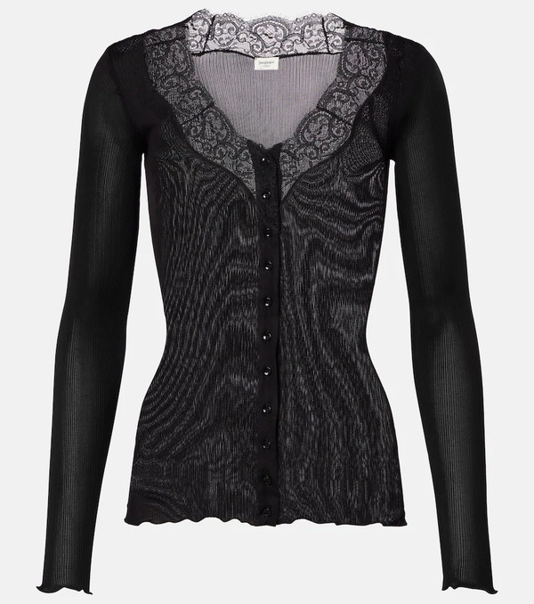 Saint Laurent Saint Laurent Lace-trimmed Semi-sheer Silk Top 