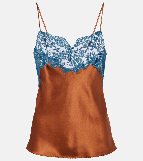  Saint Laurent Saint Laurent Lace-trimmed Silk Satin Camisole 