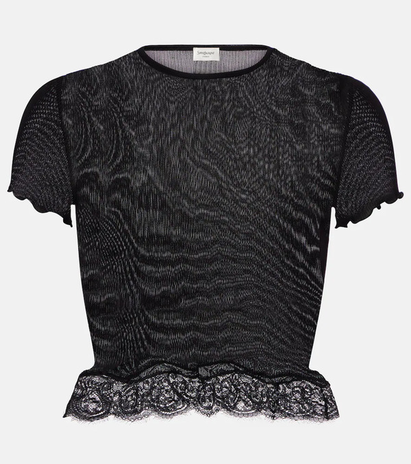  Saint Laurent Saint Laurent Lace-trimmed Silk Top 
