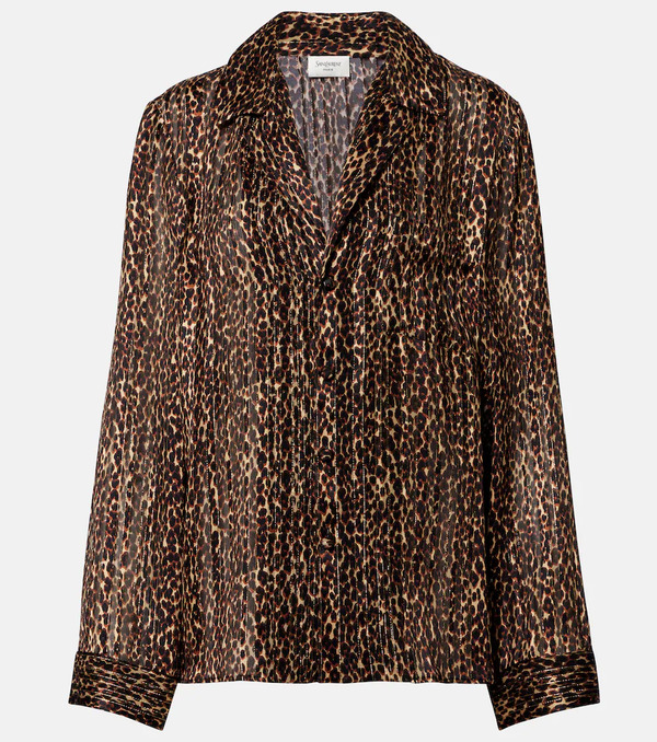  Saint Laurent Saint Laurent Leopard-print Silk Blouse 