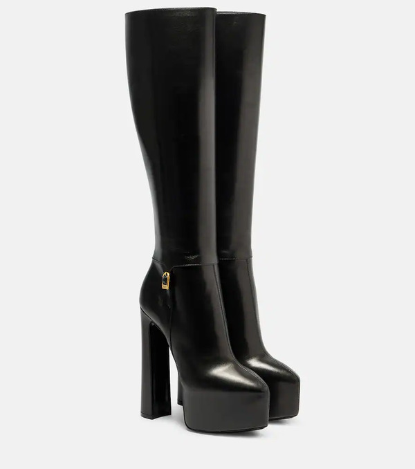  Saint Laurent Saint Laurent Nico Leather Platform Knee-high Boots 