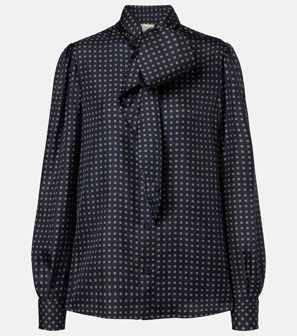  Saint Laurent Saint Laurent Printed Tie-neck Silk Crepe De Chine Blouse 