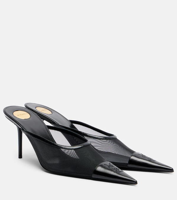  Saint Laurent Saint Laurent Renee Mesh And Leather Mules 