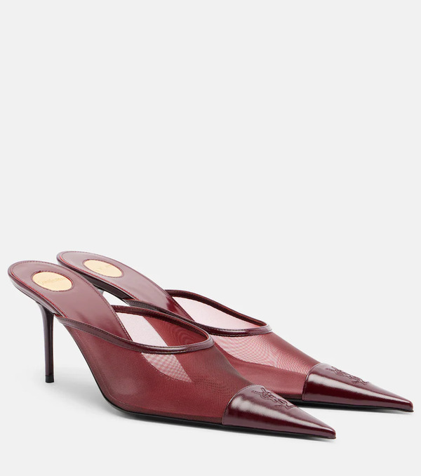  Saint Laurent Saint Laurent Renee Mesh And Leather Mules 