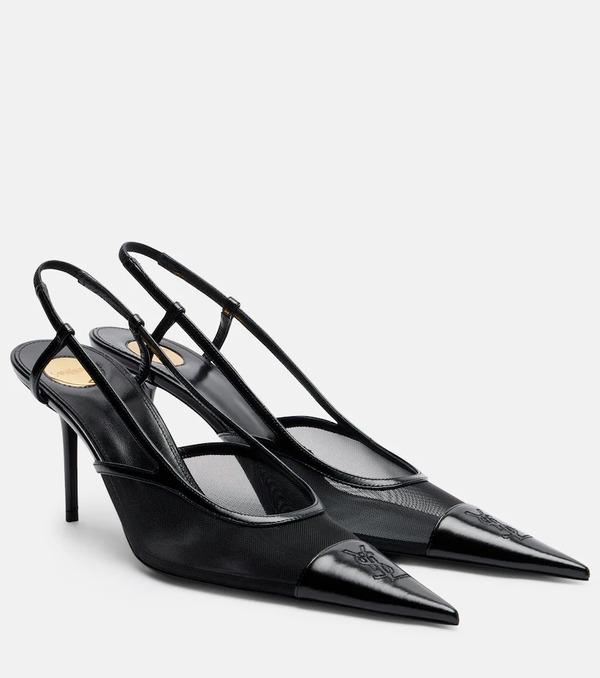  Saint Laurent Saint Laurent Renee Mesh And Leather Slingback Pumps 