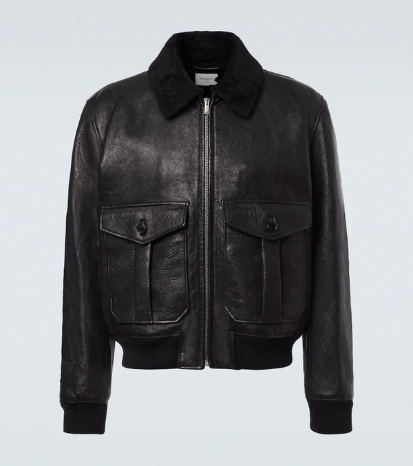  Saint Laurent Saint Laurent Shearling-trimmed Leather Bomber Jacket 
