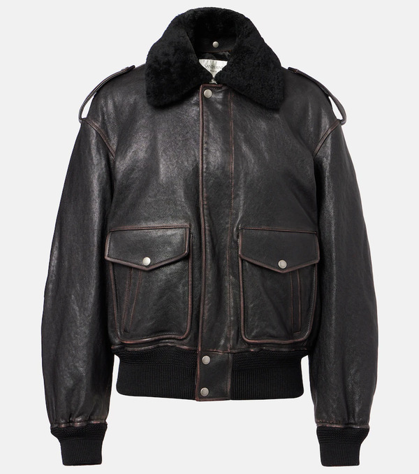  Saint Laurent Saint Laurent Shearling-trimmed Leather Jacket 