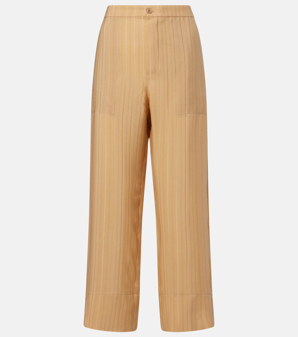  Saint Laurent Saint Laurent Striped Cropped Silk Straight Pants 