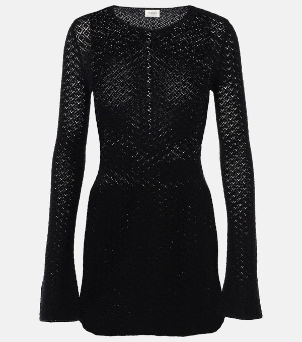  Saint Laurent Saint Laurent Wool-blend Crochet Minidress 
