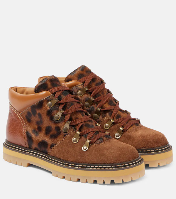  See By Chloe See By Chloe Eileen Leopard-print Suede Lace-up Boots 