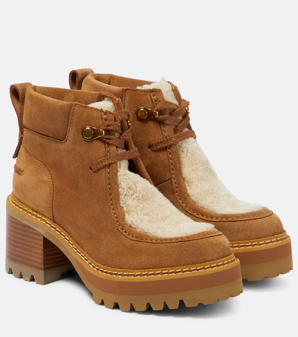  See By Chloe See By Chloe Shearling-trimmed Suede Ankle Boots 