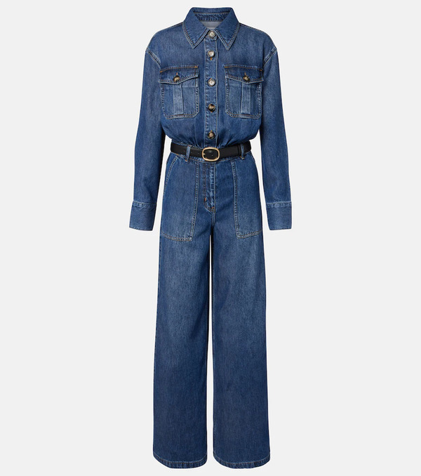  Self-portrait Self-portrait Belted Denim Jumpsuit 
