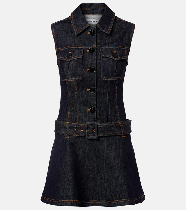  Self-portrait Self-portrait Belted Denim Minidress 