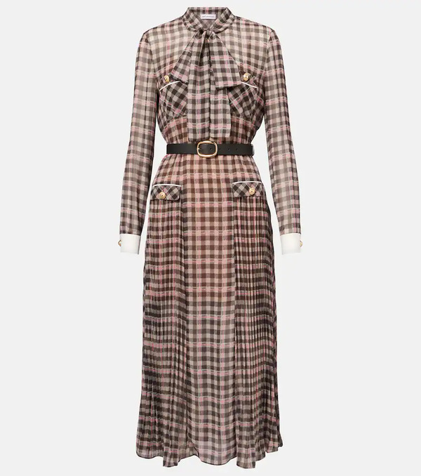  Self-portrait Self-portrait Checked Chiffon Midi Dress 