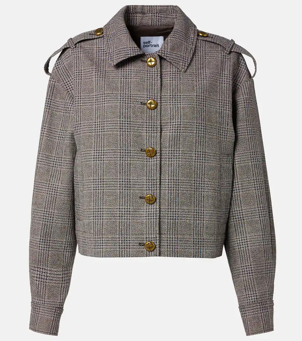  Self-portrait Self-portrait Checked Cotton And Linen Jacket 