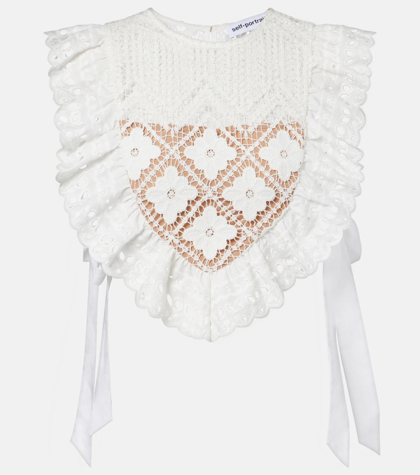  Self-portrait Self-portrait Crochet Ruffled Crop Top 