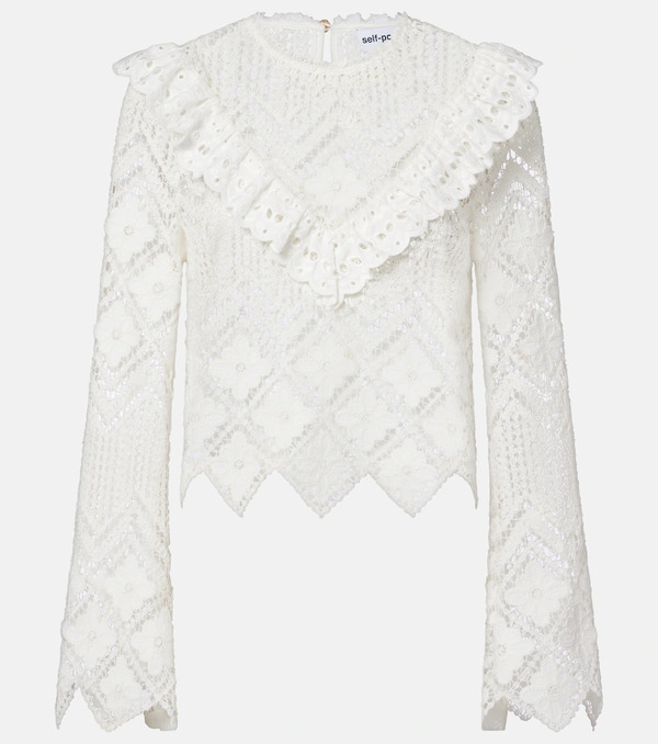  Self-portrait Self-portrait Crochet Ruffled Top 