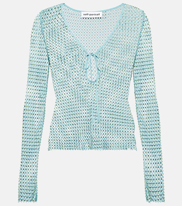  Self-portrait Self-portrait Crystal-embellished Mesh Top 