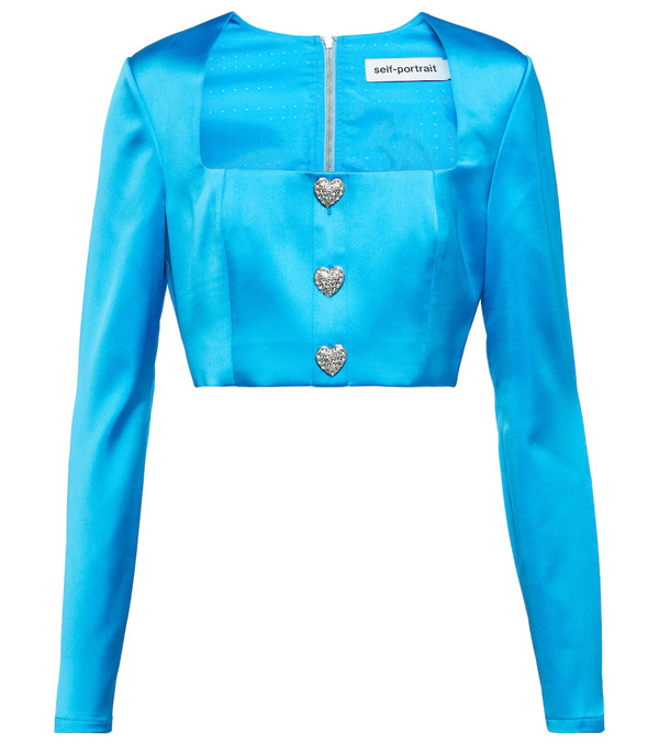  Self-portrait Self-portrait Crystal-embellished Satin Crop Top 