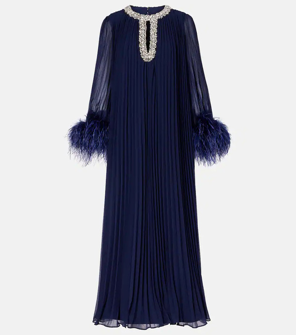  Self-portrait Self-portrait Embellished Feather-trimmed Chiffon Maxi Dress 