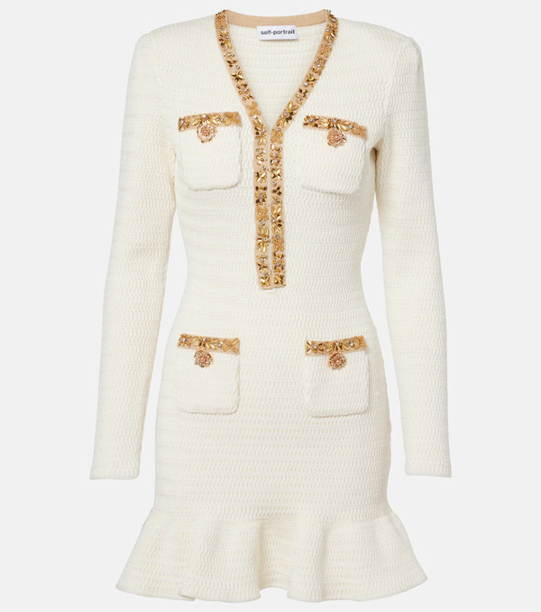  Self-portrait Self-portrait Embellished Knitted Minidress 