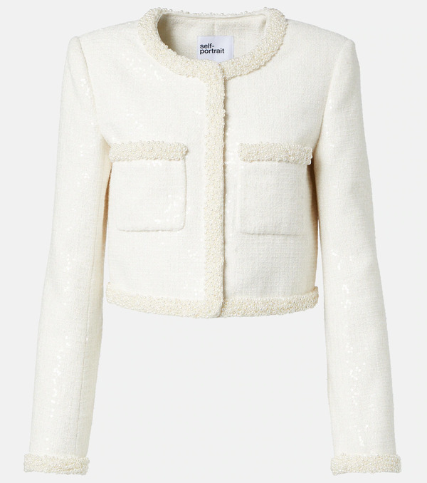  Self-portrait Self-portrait Embellished Sequined Boucle Jacket 