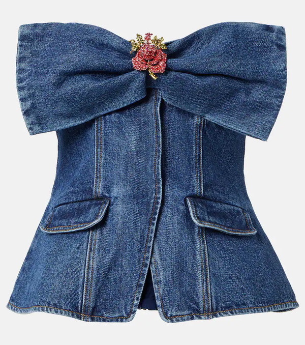  Self-portrait Self-portrait Embellished Strapless Denim Top 