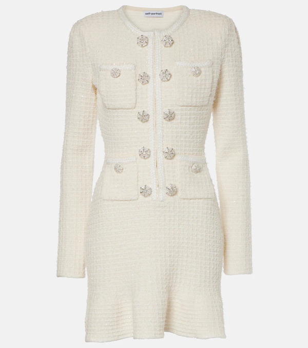  Self-portrait Self-portrait Embellished Waffle-knit Minidress 