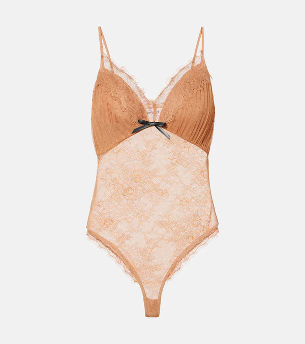  Self-portrait Self-portrait Embroidered Lace-trimmed Mesh Bodysuit 