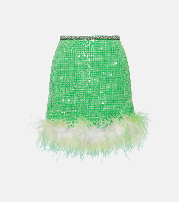  Self-portrait Self-portrait Feather-trimmed Sequined Boucle Miniskirt 