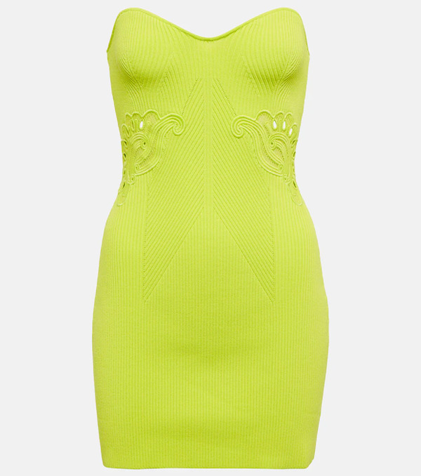  Self-portrait Self-portrait Lace-trimmed Ribbed-knit Minidress 