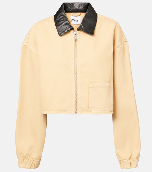  Self-portrait Self-portrait Leather-trimmed Denim Jacket 