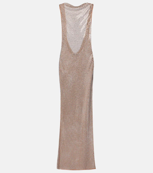  Self-portrait Self-portrait Rhinestone Draped Open-back Maxi Dress 