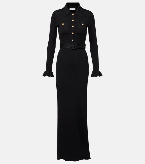  Self-portrait Self-portrait Ribbed-knit Side-slit Maxi Dress 
