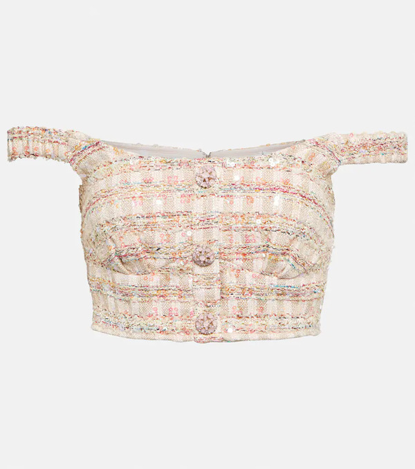  Self-portrait Self-portrait Sequined Boucle Crop Top 
