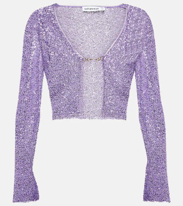  Self-portrait Self-portrait Sequined Cropped Cardigan 