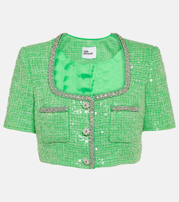  Self-portrait Self-portrait Sequined Embellished Boucle Crop Top 