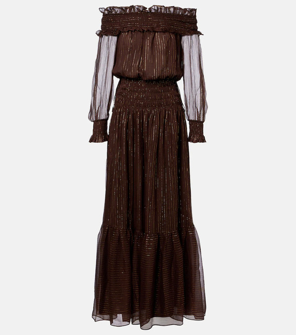  Self-portrait Self-portrait Shirred Silk-blend Georgette Maxi Dress 