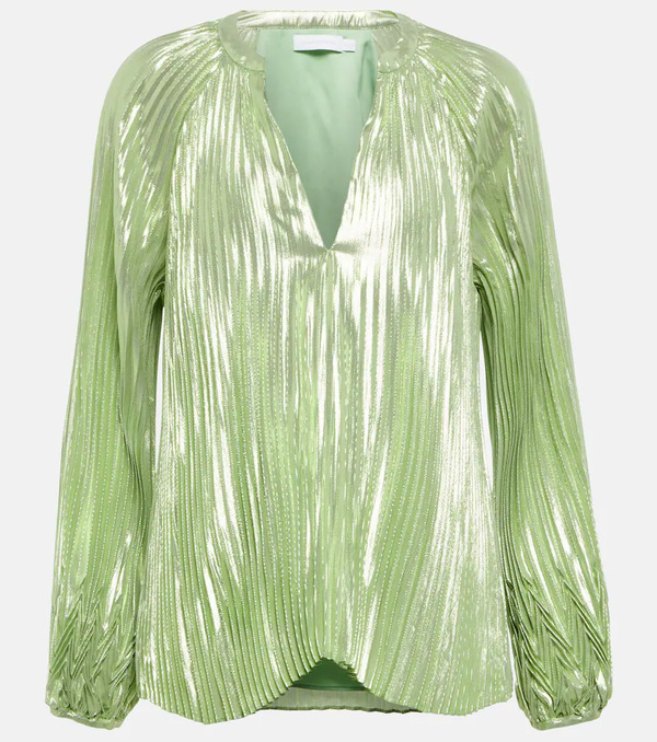  Simkhai Simkhai Char Plisse Silk-blend Blouse 