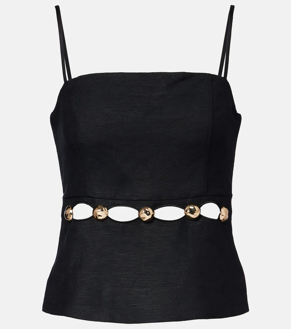  Simkhai Simkhai Cutout Embellished Linen-blend Camisole 
