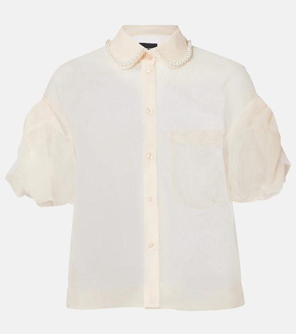  Simone Rocha Simone Rocha Cropped Puff-sleeve Tulle Blouse 